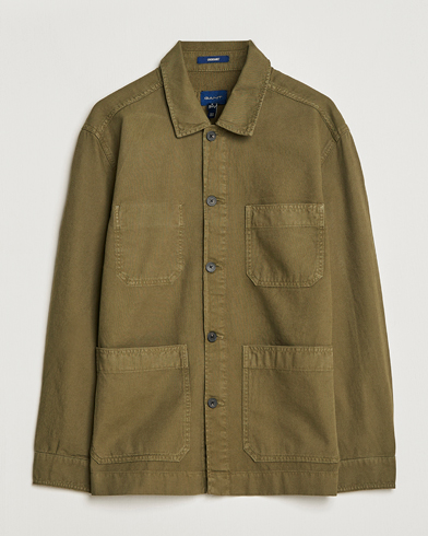 Men | Shirt Jackets | GANT | Garment Dyed Cotton/Linen Overshirt Racing Green