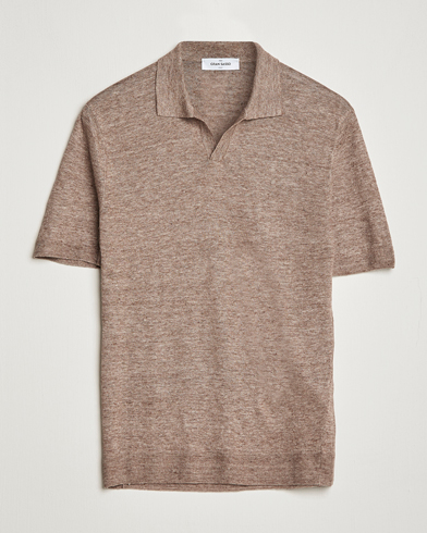 Men |  | Gran Sasso | Knitted Linen Polo Medium Brown
