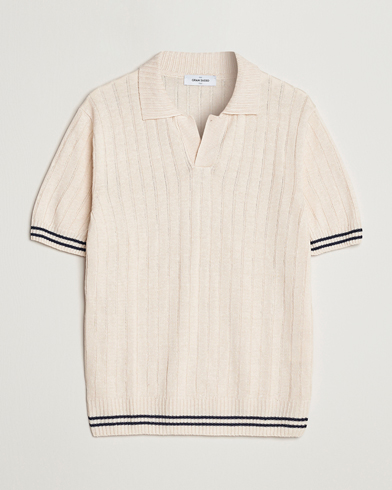 Men |  | Gran Sasso | Cotton/Linen Structured Knitted Polo Cream