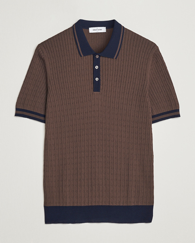 Men | Gran Sasso | Gran Sasso | Cable Knitted Contrast Polo Dark Brown