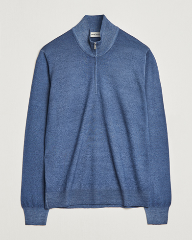 Men | Gran Sasso | Gran Sasso | Summer Merino Half Zip Sweater Blue Melange