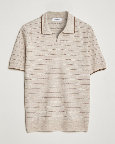 Men |  | Gran Sasso | Structured Striped Knitted Linen Polo Beige