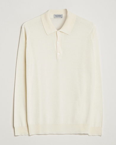 Men | Knitted Polo Shirts | John Smedley | Belper Wool/Cotton Polo Pullover Latte