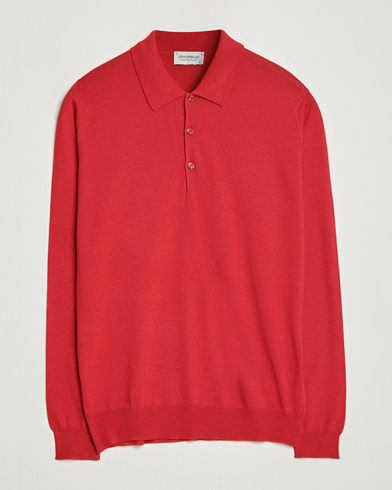 Men | Knitted Polo Shirts | John Smedley | Belper Wool/Cotton Polo Pullover Ruby
