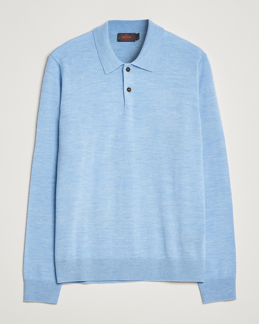 Morris Merino Knitted Polo Light Blue – Blue