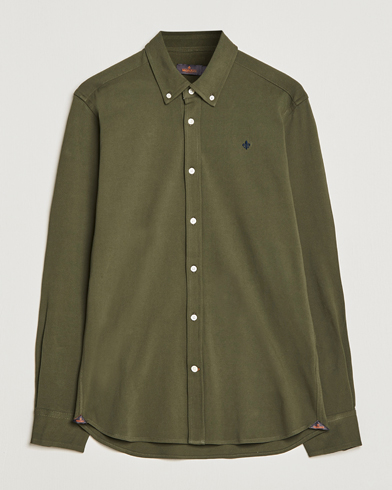 Men | Polo Shirts | Morris | Ivory Jersey Button Down Shirt Green