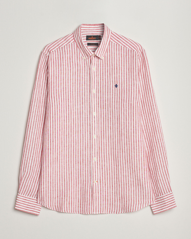 Men | Linen Shirts | Morris | Douglas Linen Button Down Striped Shirt Orange/White