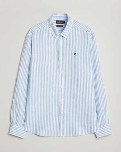 Men | Linen Shirts | Morris | Douglas Linen Button Down Striped Shirt Blue/White