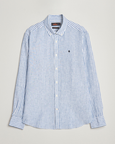 Men | Linen Shirts | Morris | Douglas Linen Button Down Striped Shirt Navy/White