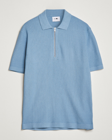 Men | Short Sleeve Polo Shirts | NN07 | Hansie Structured Zip Polo Ashley Blue