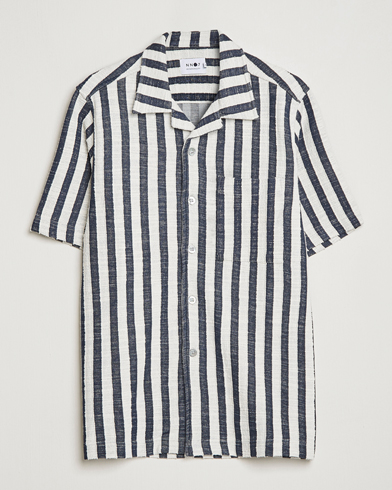 Men | Short Sleeve Shirts | NN07 | Julio Knitted Striped Resort Collar Shirt Navy/Stripe