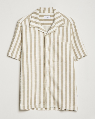Men | NN07 | NN07 | Julio Knitted Striped Resort Collar Shirt Green/White