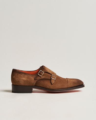 Men | Monk Strap Shoes | Santoni | Double Monk Shoe Brown Suede