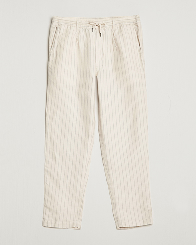 Men | Drawstring Trousers | Polo Ralph Lauren | Prepster Linen/Tencel Pinstripe Trousers Andover Cream