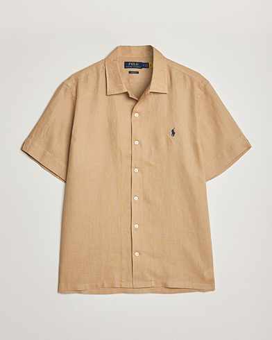 Men |  | Polo Ralph Lauren | Linen Camp Collar Short Sleeve Shirt Vintage Khaki
