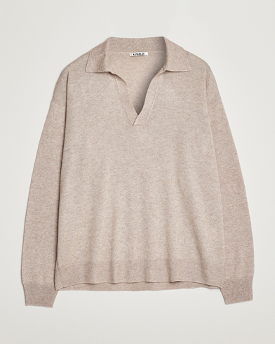 Men | Knitted Polo Shirts | Auralee | Cashmere/Silk Skipper Polo Beige