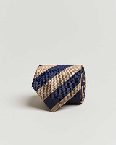 Men | Ties | Amanda Christensen | Regemental Stripe Classic Tie 8 cm Sand/Navy