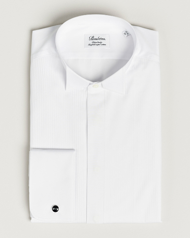 Men | Dress Shirts | Stenströms | Fitted Body Stand Up Collar Plissè Shirt White