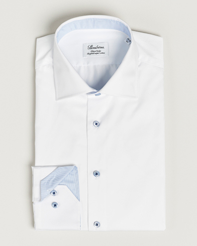 Men | Business Shirts | Stenströms | Fitted Body Contrast Cut Away Shirt White