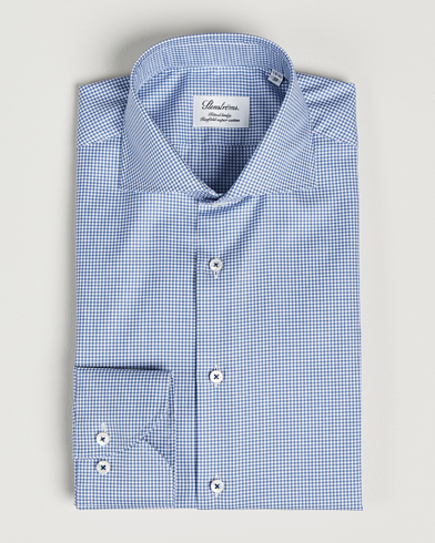 Men | Business Shirts | Stenströms | Fitted Body Small Check Cut Away Shirt Blue