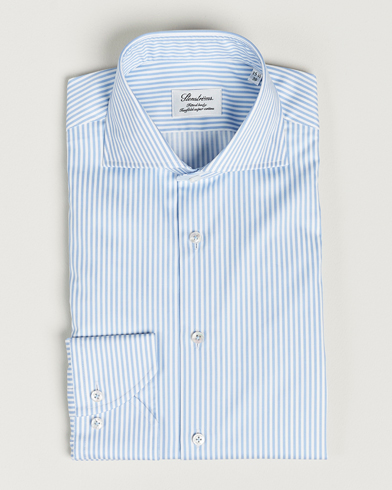 Men | Business Shirts | Stenströms | Fitted Body Striped Cut Away Shirt Blue/White