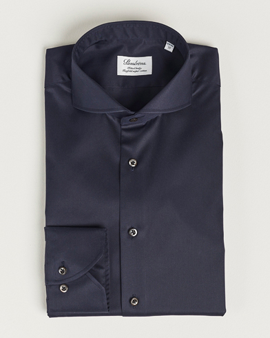 Men | Business Shirts | Stenströms | Fitted Body Extreme Cut Away Shirt Navy