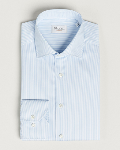 Men |  | Stenströms | Superslim Cotton Twill Striped Shirt Blue/White