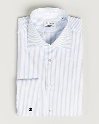 Men |  | Stenströms | Fitted Body Cotton Double Cuff Shirt White/Blue