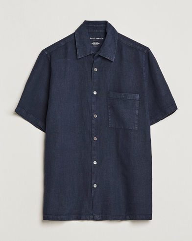 Men | A Day's March | A Day's March | Khito Short Sleeve Linen Shirt Dark Navy