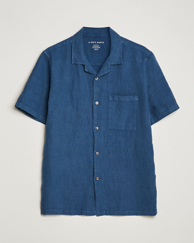 Men | Shirts | A Day's March | Yamu Short Sleeve Linen Shirt Indigo Blue