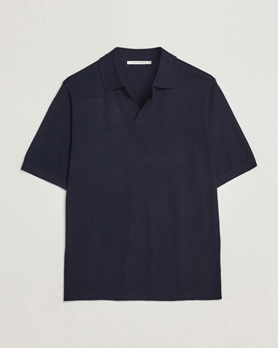 Men | Polo Shirts | A Day's March | Ebro Open Collar Cotton/Wool Navy