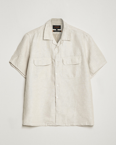Men | Short Sleeve Shirts | BEAMS PLUS | Linen/Chambray Camp Shirt Natural