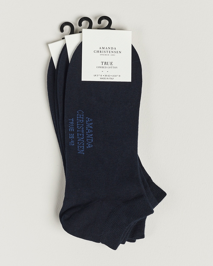 Amanda Christensen 3-Pack True Cotton Sneaker Socks Dark Navy – Blue