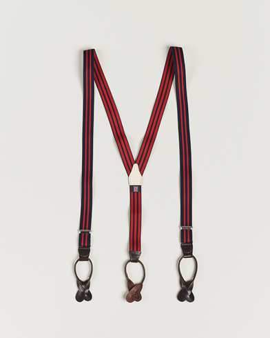 Men | Accessories | Albert Thurston | Elastic Narrow Stripe Braces 25mm Navy/Red