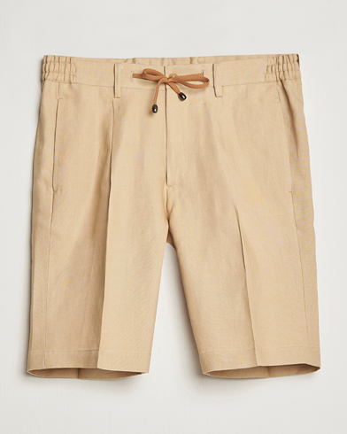 Men |  | Beams F | Pleated Linen Shorts Khaki