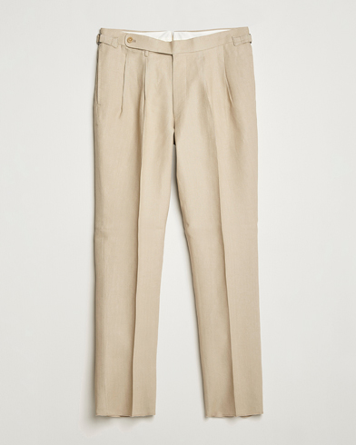 Men |  | Beams F | Pleated Linen Trousers Beige