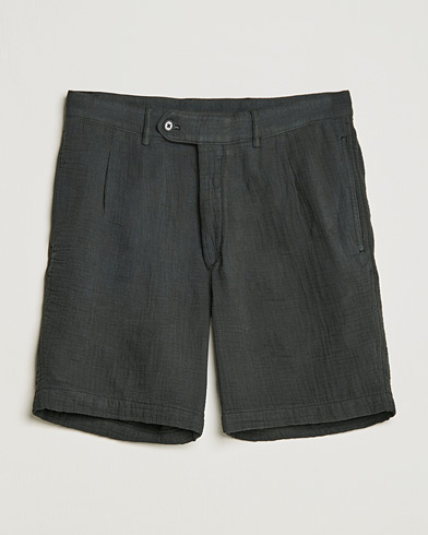 Men | Chino Shorts | Oscar Jacobson | Tanker Pleated Crepe Cotton Shorts Green