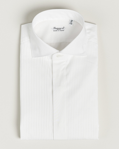 Men | Dress Shirts | Finamore Napoli | Milano Slim Plisse Smoking Shirt White