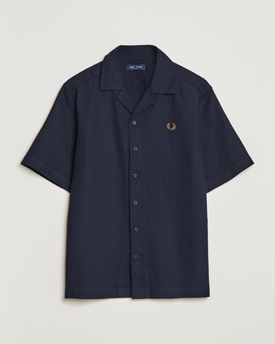 Men | Clothing | Fred Perry | Woven Pique Short Sleeve Linen Shirt Navy