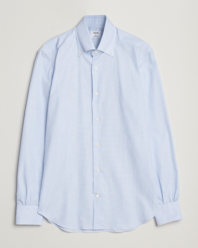 Men |  | Mazzarelli | Soft Button Down Checked Shirt Light Blue