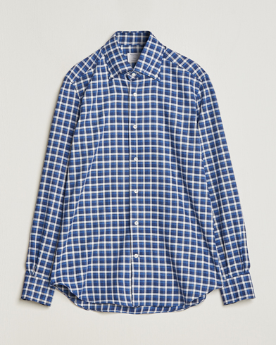 Men | Shirts | Mazzarelli | Soft Button Down Flannel Shirt Dark Blue