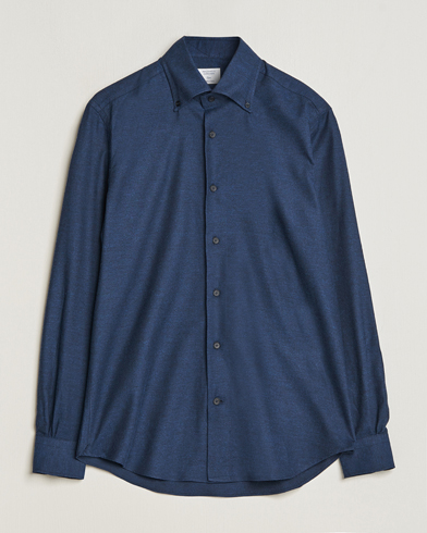 Men | Shirts | Mazzarelli | Soft Button Down Flannel Shirt Navy