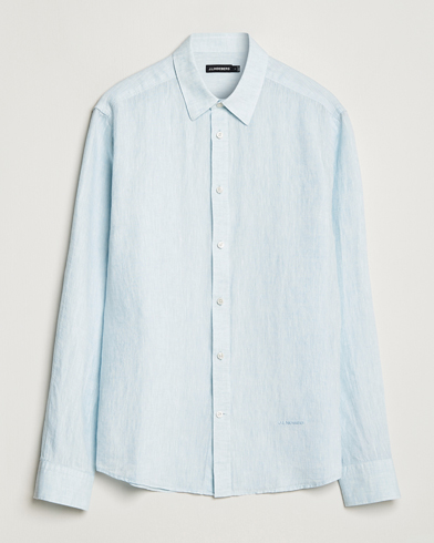 Men | Linen Shirts | J.Lindeberg | Reg Fit Linen Melange Shirt Dream Blue