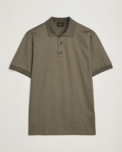 Men | Luxury Brands | Brioni | Cotton/Silk Short Sleeve Polo Olive Green