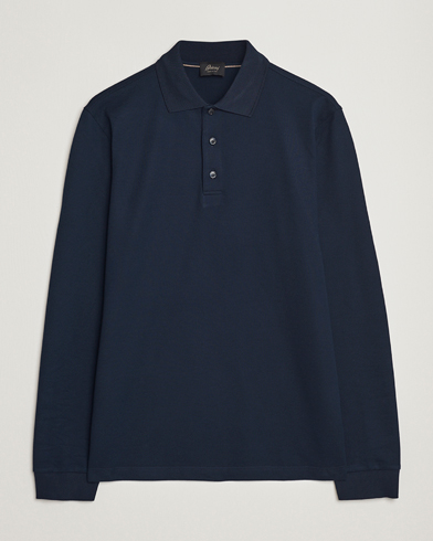 Men | Long Sleeve Polo Shirts | Brioni | Cotton Piquet Long Sleeve Polo Navy