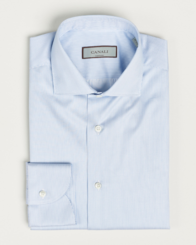 Men | Canali | Canali | Slim Fit Striped Cotton Shirt Light Blue
