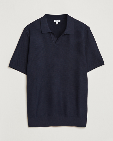 Men | Sunspel | Sunspel | Knitted Polo Shirt Navy