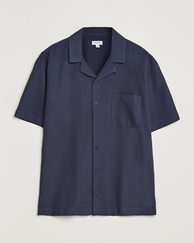 Men |  | Sunspel | Waffle Camp Collar Shirt Navy