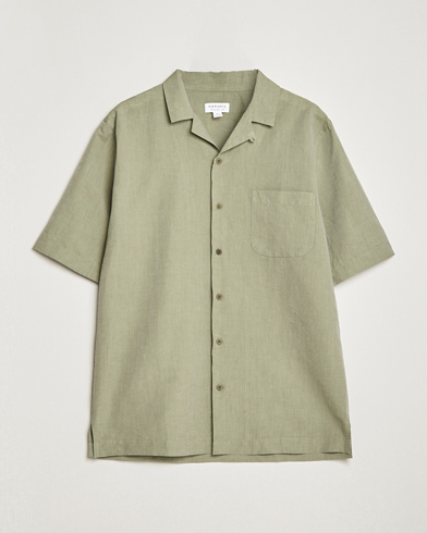 Men |  | Sunspel | Lightweight Cotton/Linen Resort Shirt Hunter Green