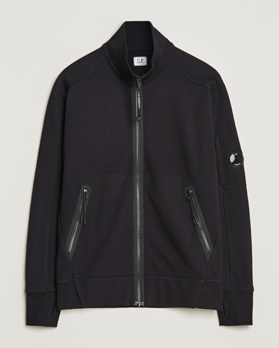 Men | Fleece Sweaters | C.P. Company | Diagonal Raised Fleece Full Zip Lens Sweatshirt Black